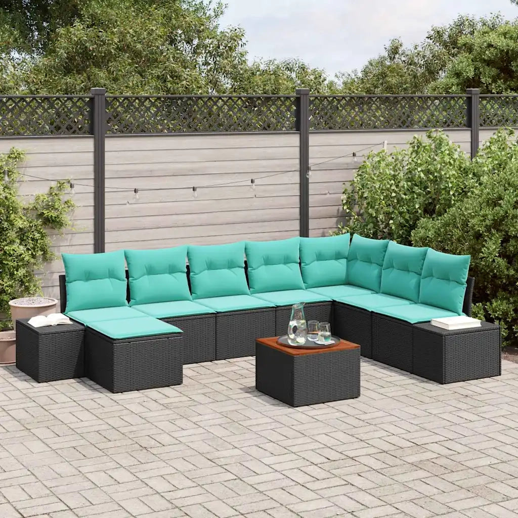 Set Divano da Giardino 9 pz Nero polyrattan 3347998