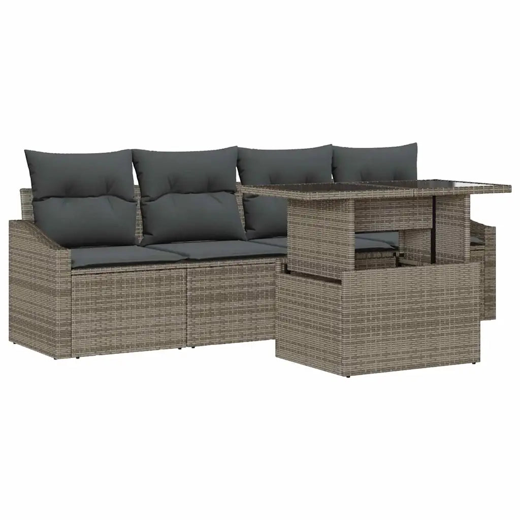 Set Divano da Giardino 5 pcs Grigio Poly Rattan