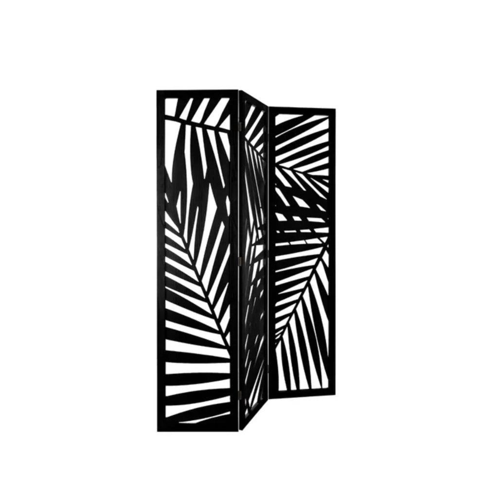 Paravento Nero con Motivo Fogliame ‚Äì 3 Pannelli, 120x170 cm