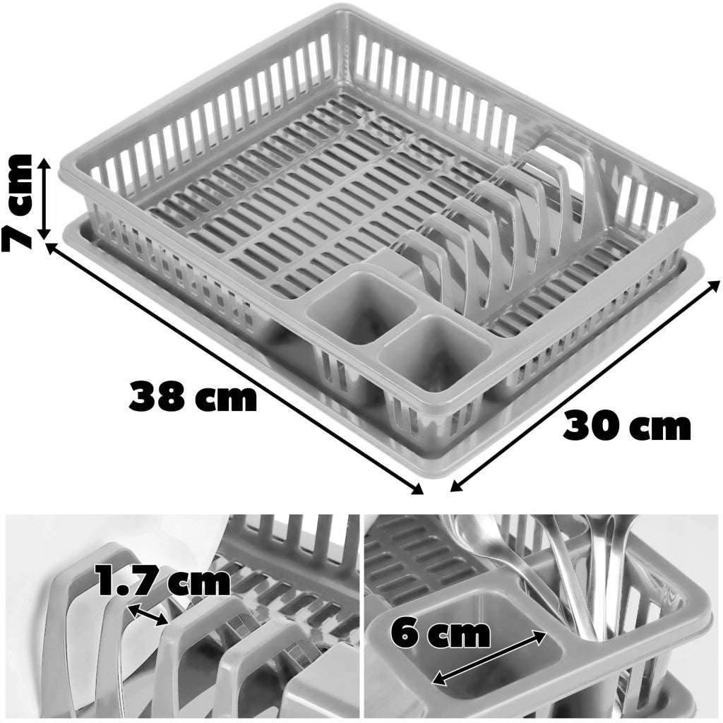 Scolapiatti KADAX per posate, piccolo, a un solo livello, in plastica, 38 cm