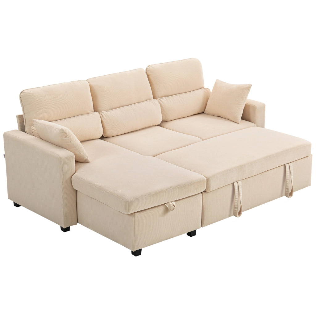Divano letto angolare con contenitore e cuscini ¨C zephmum ¨C beige