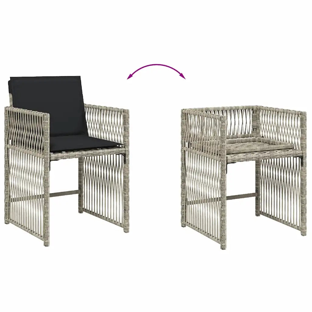 Set da Pranzo da Giardino 17pz con Cuscini Grigio in Polyrattan