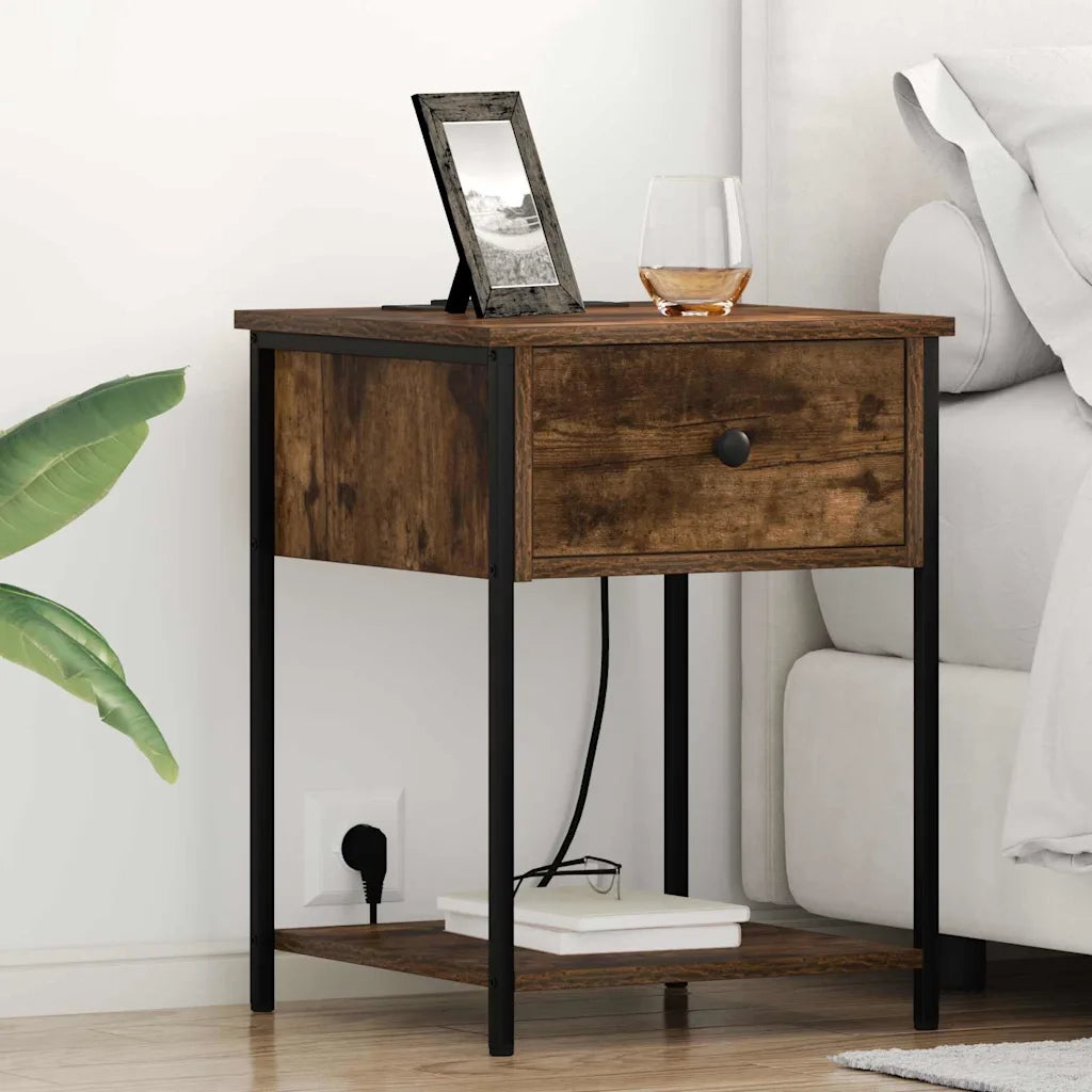 Set di 2 Comodini | Armadio da Notte | Mobiletto da notte con cassetto Rovere fum¨¦ 42 x 41 x 56 cm