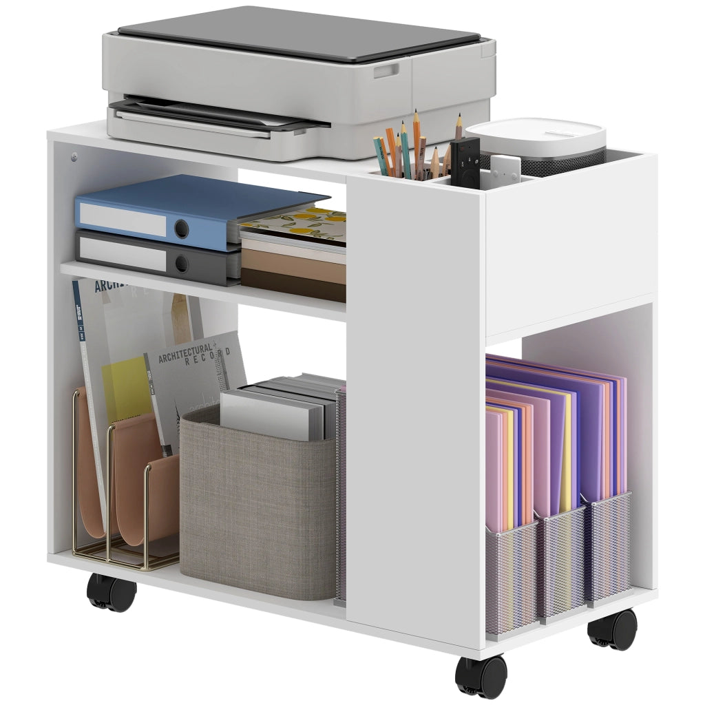 Carrello porta stampante con ruote ¨C Xylo ¨C bianco 70x36x60 cm