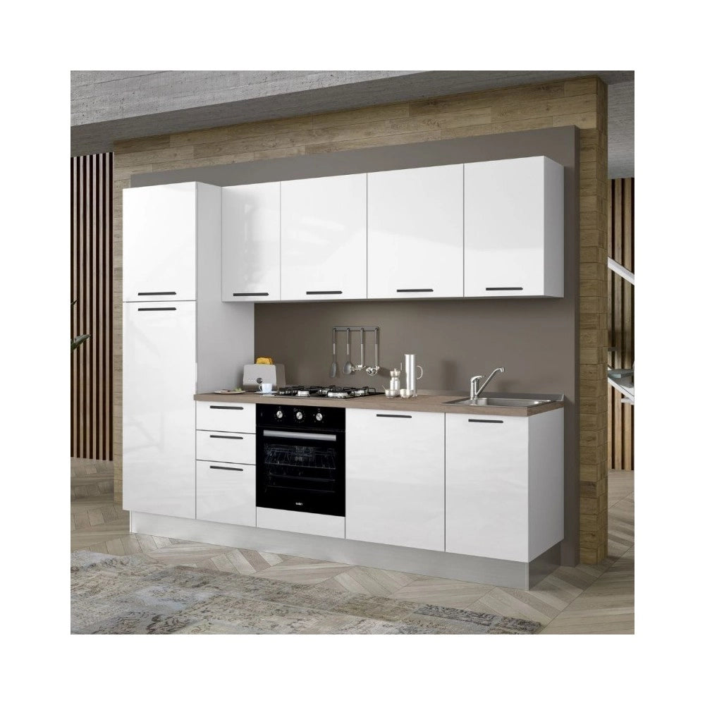 Cucina completa con lavastoviglie 270x217H Folk bianco lucido