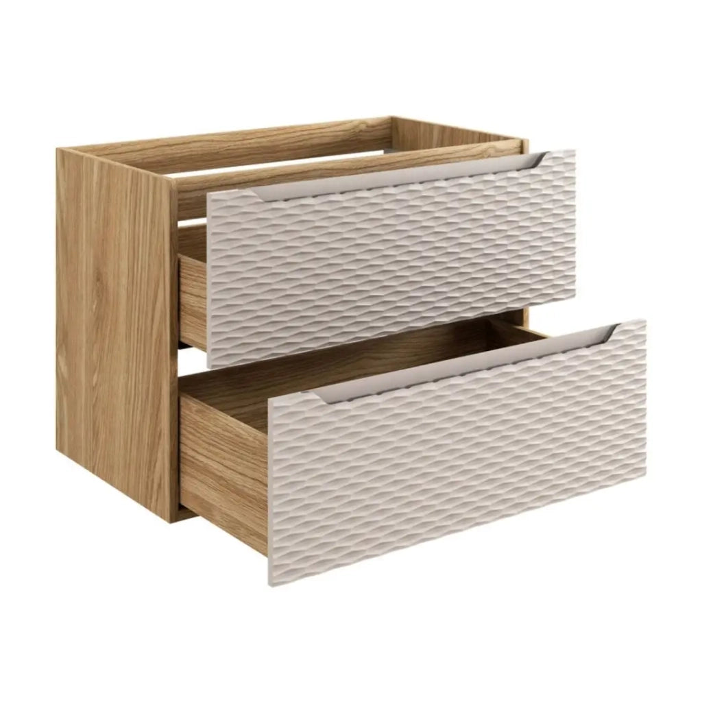 Mobile sottolavabo YOKA - Beige e rovere chiaro 90 cm