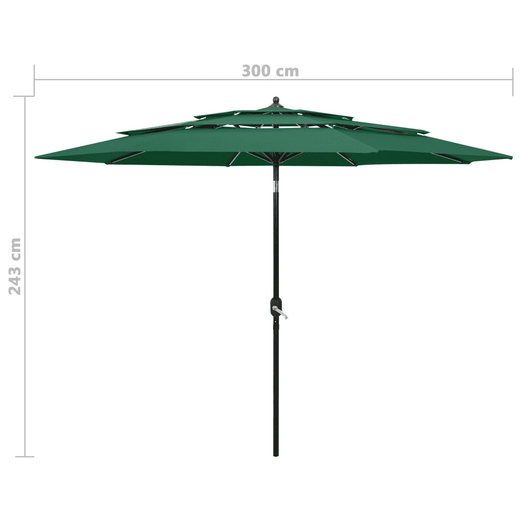Ombrello | Parasolne a 3 Livelli con Palo in Alluminio Verde 3 m