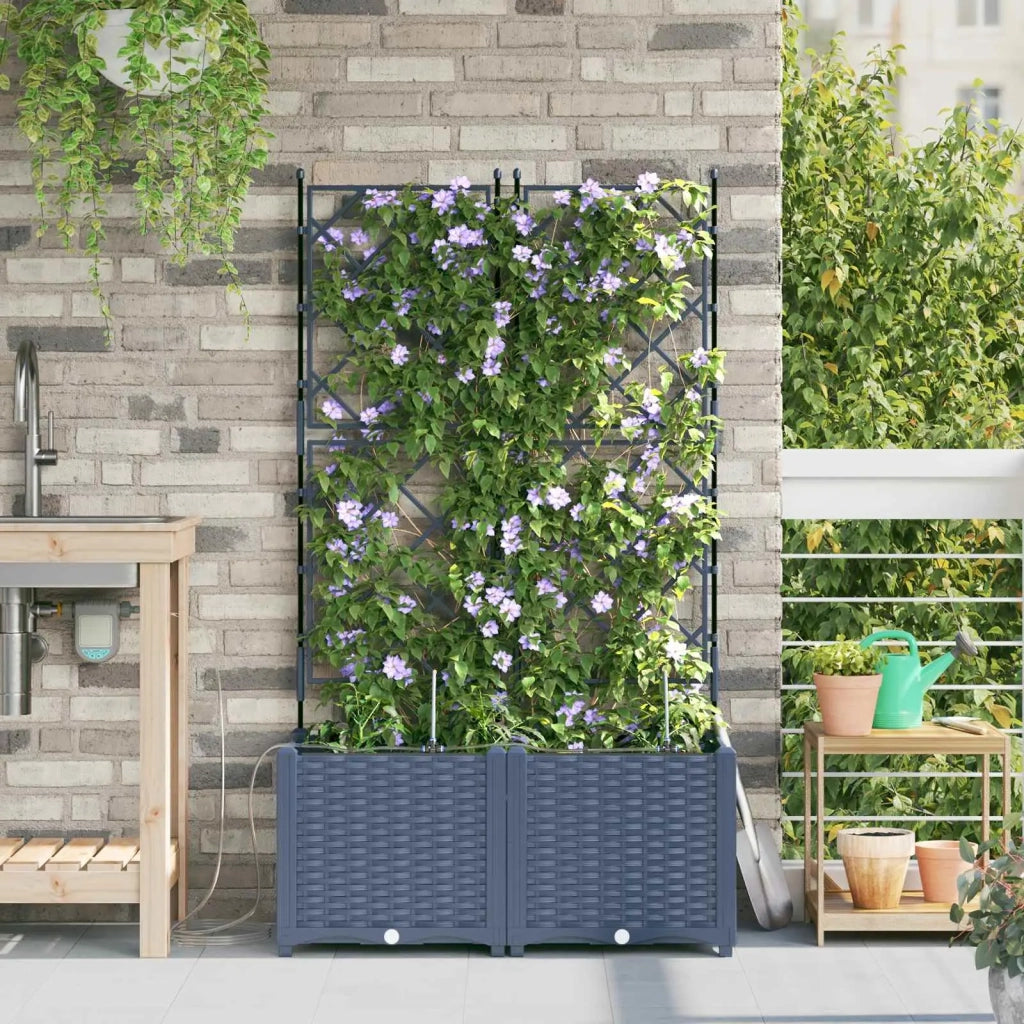 2 pz Fioriere | Cassetta per fiori | Vaso da giardino Grigio 80 x 40 x 142 cm Plastica