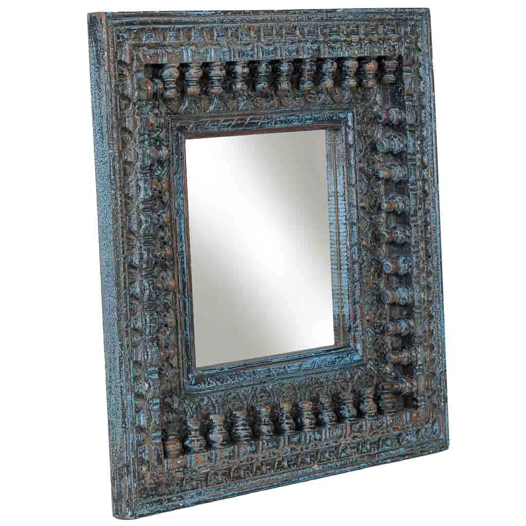 Specchio in legno blu artigianale 60x5x60h cm