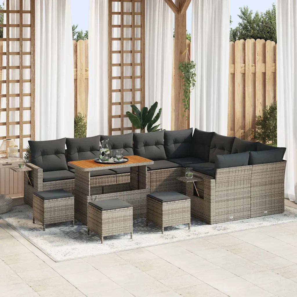 Set Divano da Giardino con cuscino 13 pcs Grigio polyrattan
