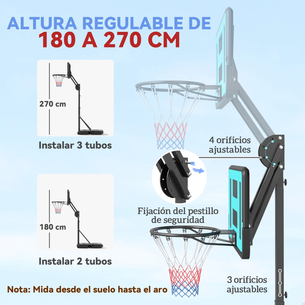 Canestro da Basket Regolabile 146-236 cm con Ruote e Base Riempibile ¨C Minimal ¨C Nero
