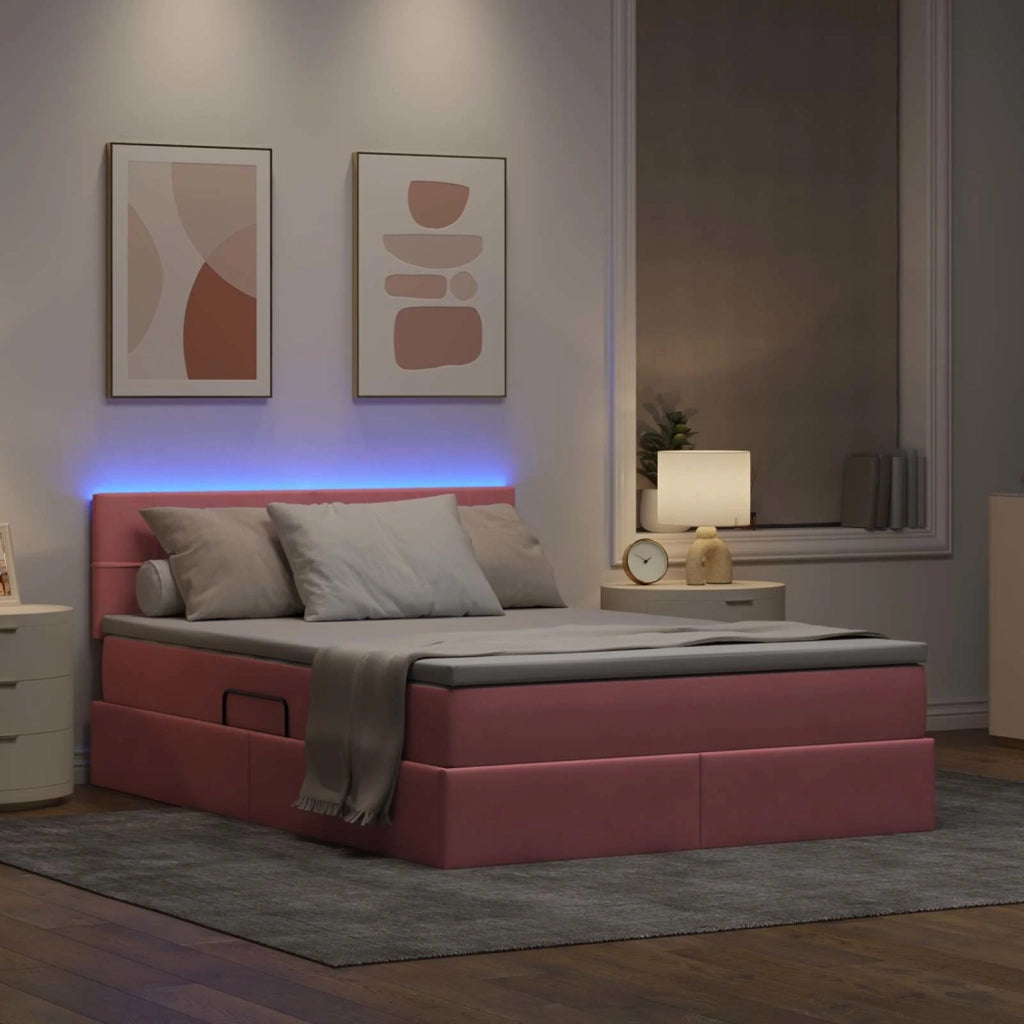 Letto con contenitore e LED con led Rosa 140 x 190 cm Velluto 3371396