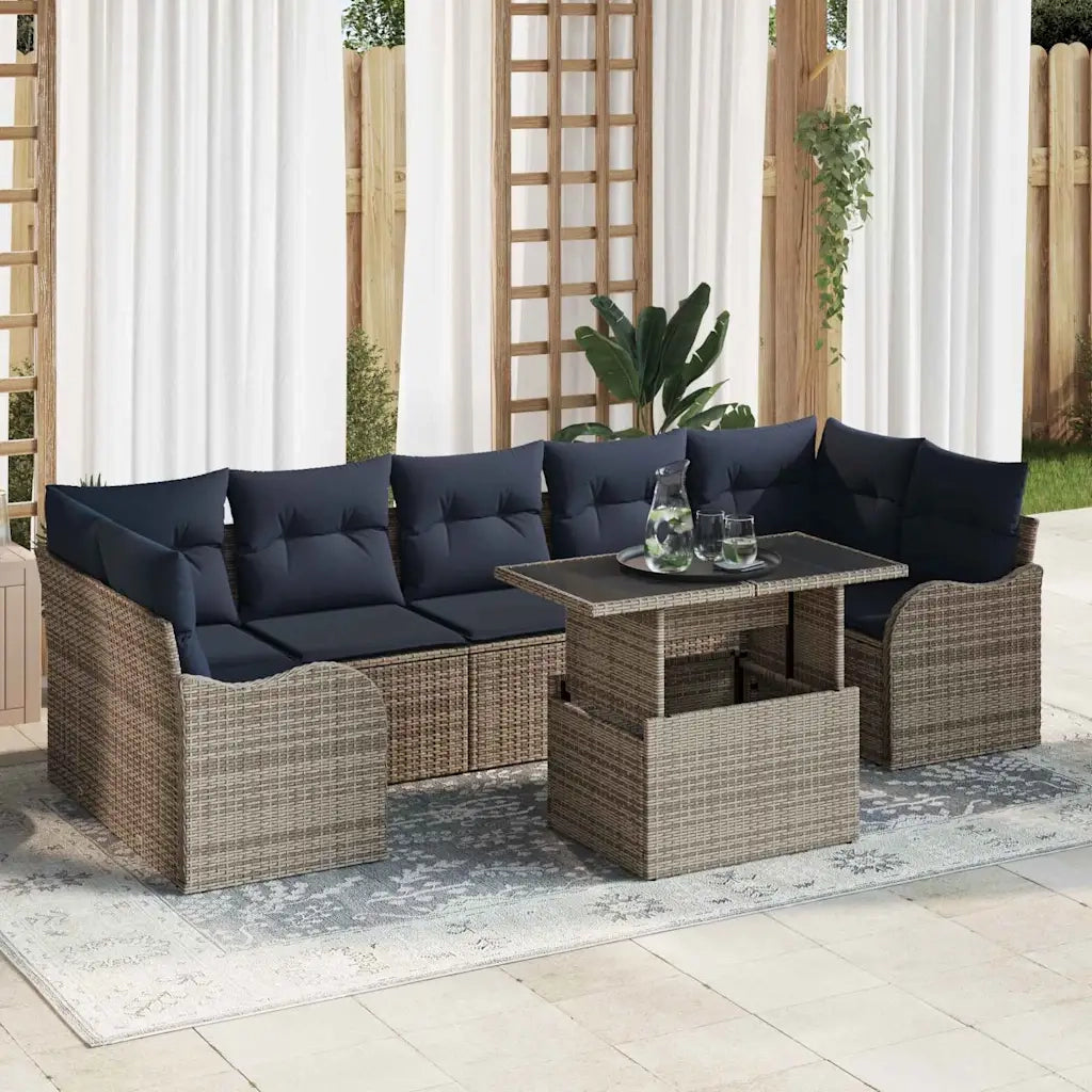 Set Divano da Giardino 8 pz Grigio e Blu Navy polyrattan 3348421