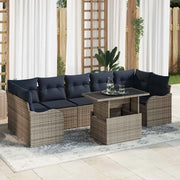 Set Divano da Giardino 8 pz Grigio e Blu Navy polyrattan 3348421
