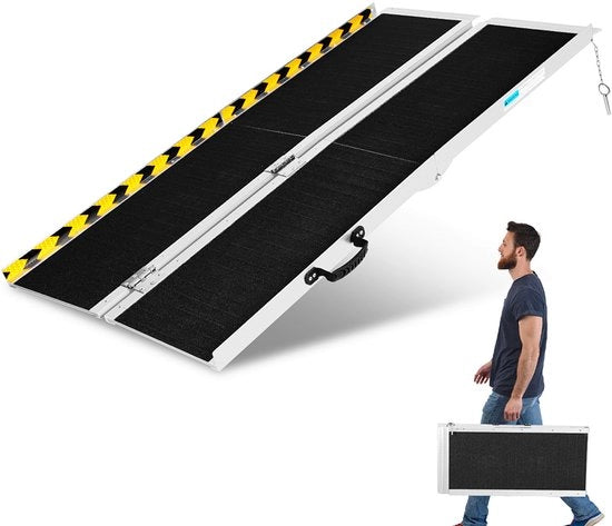 Piastra di accesso Portatile 152cm - Piastra di accesso per carrozzelle e rollatori - Rampino per carrozzelle in alluminio fino a 270 kg - Rampino con corda per superare ostacoli - Superficie antiscivolo pieghevole