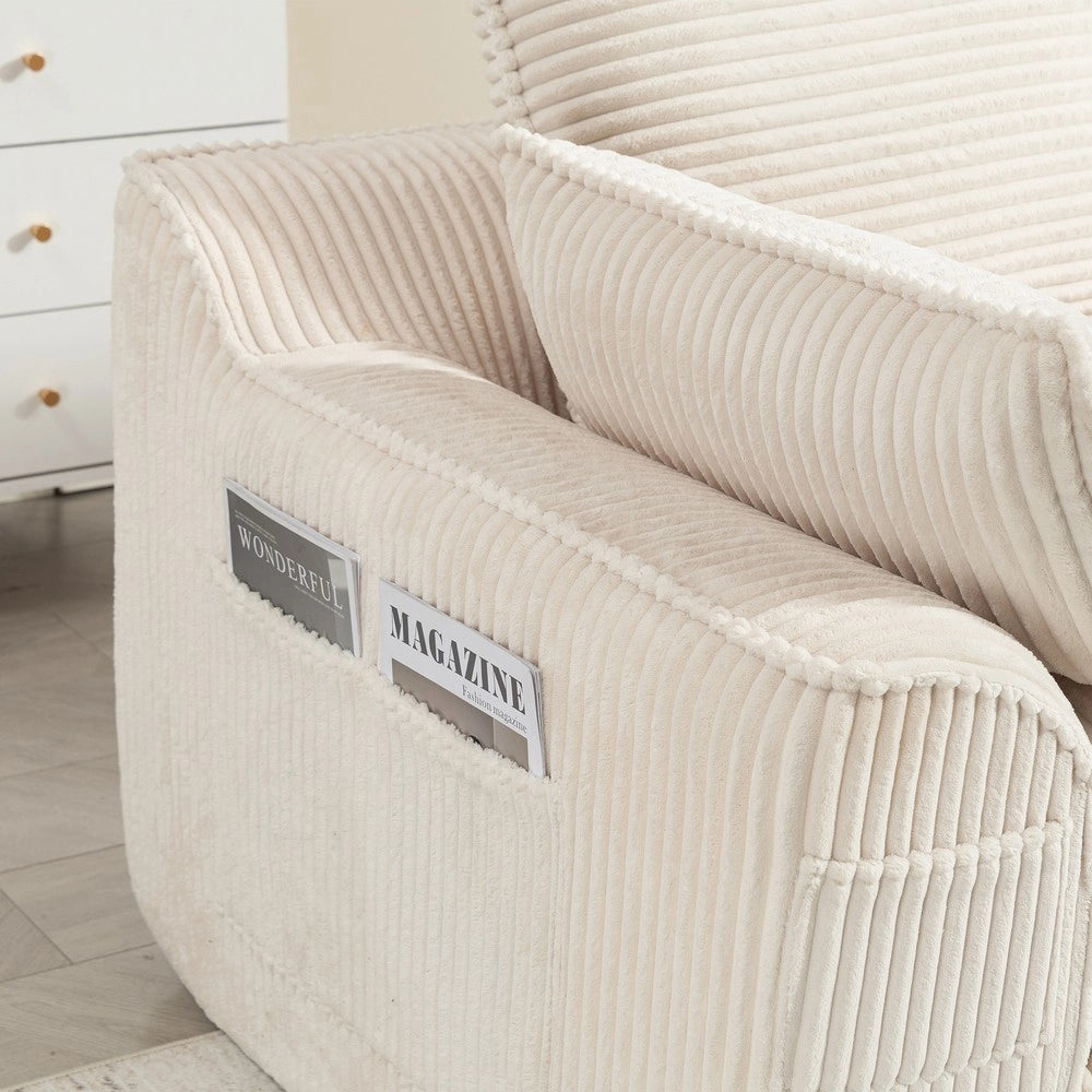 Divano modulare 3 posti con pouf - Zephmum - Beige - Cuscini e tasche laterali, schiuma a 3 strati
