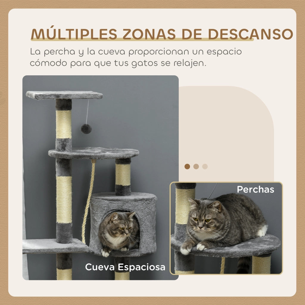 Albero per Gatti con Sisal Cuscini e Giocattoli ¨C Minimal ¨C Grigio Scuro 116 cm