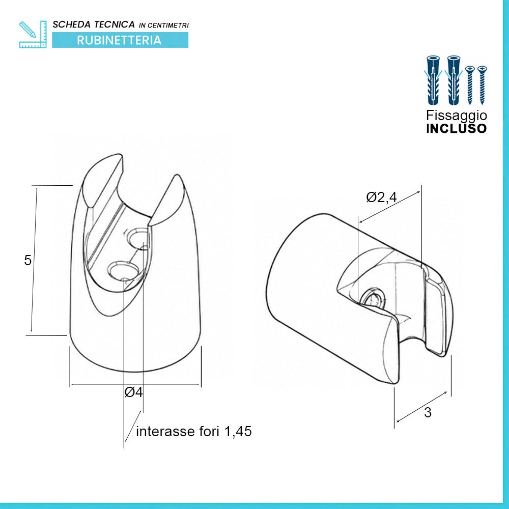 Supporto per doccetta a muro in ABS cromato