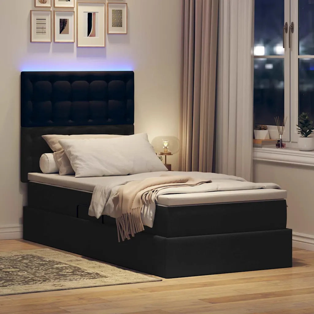 Letto con contenitore e LED con led Nero 90 x 200 cm Poliestere
