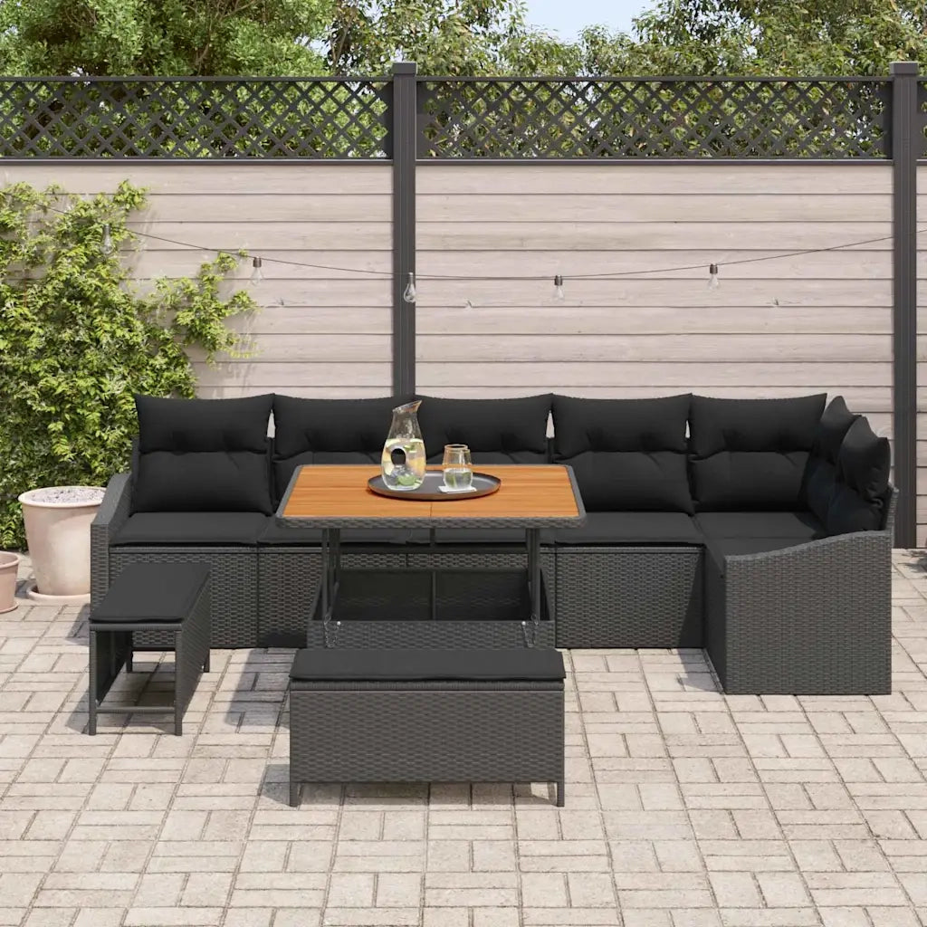 Set Divano da Giardino con cuscino 9 pcs Nero polyrattan 3362664