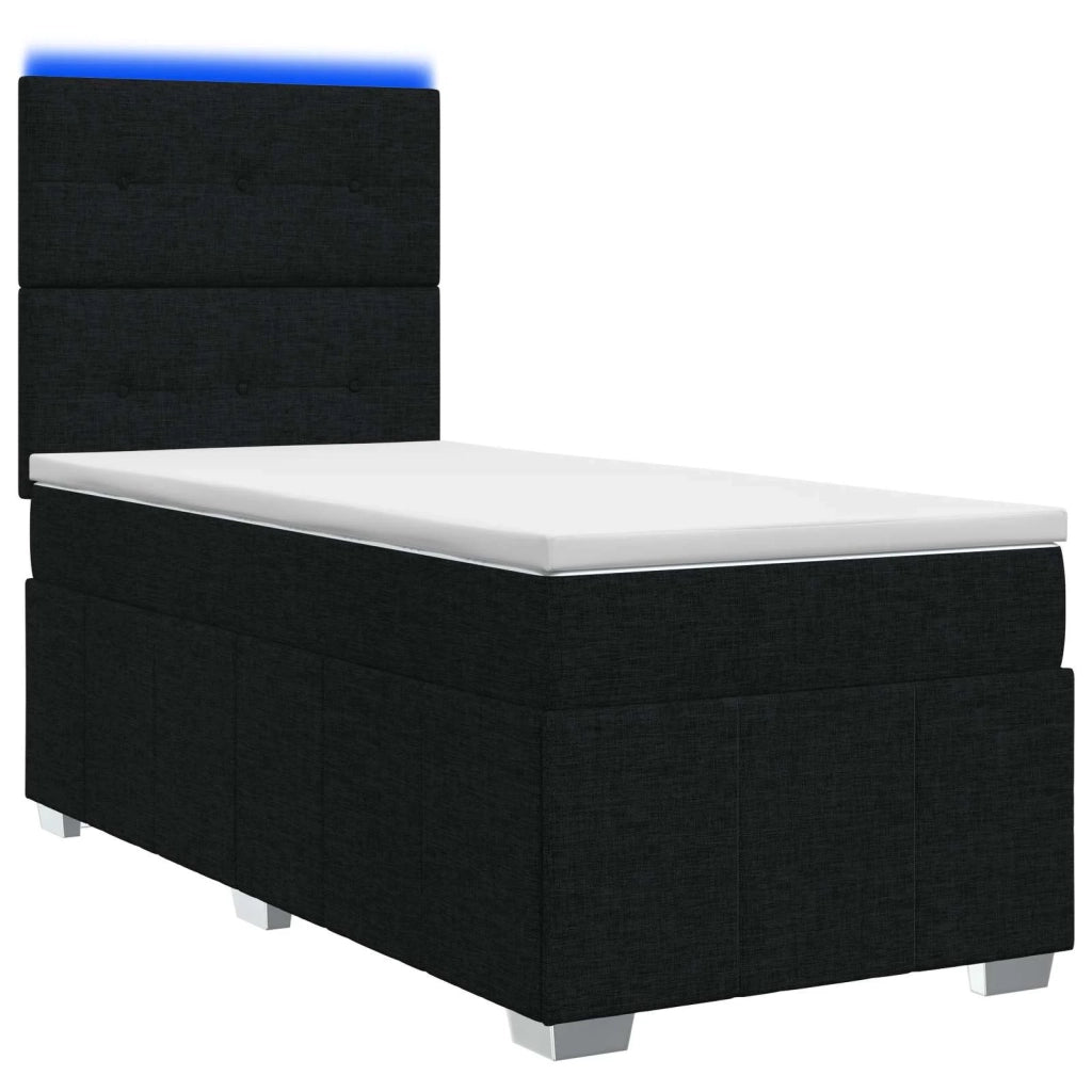 Letto Box Spring LED con Materasso Nero 80 x 200 cm Tessuto 3455474