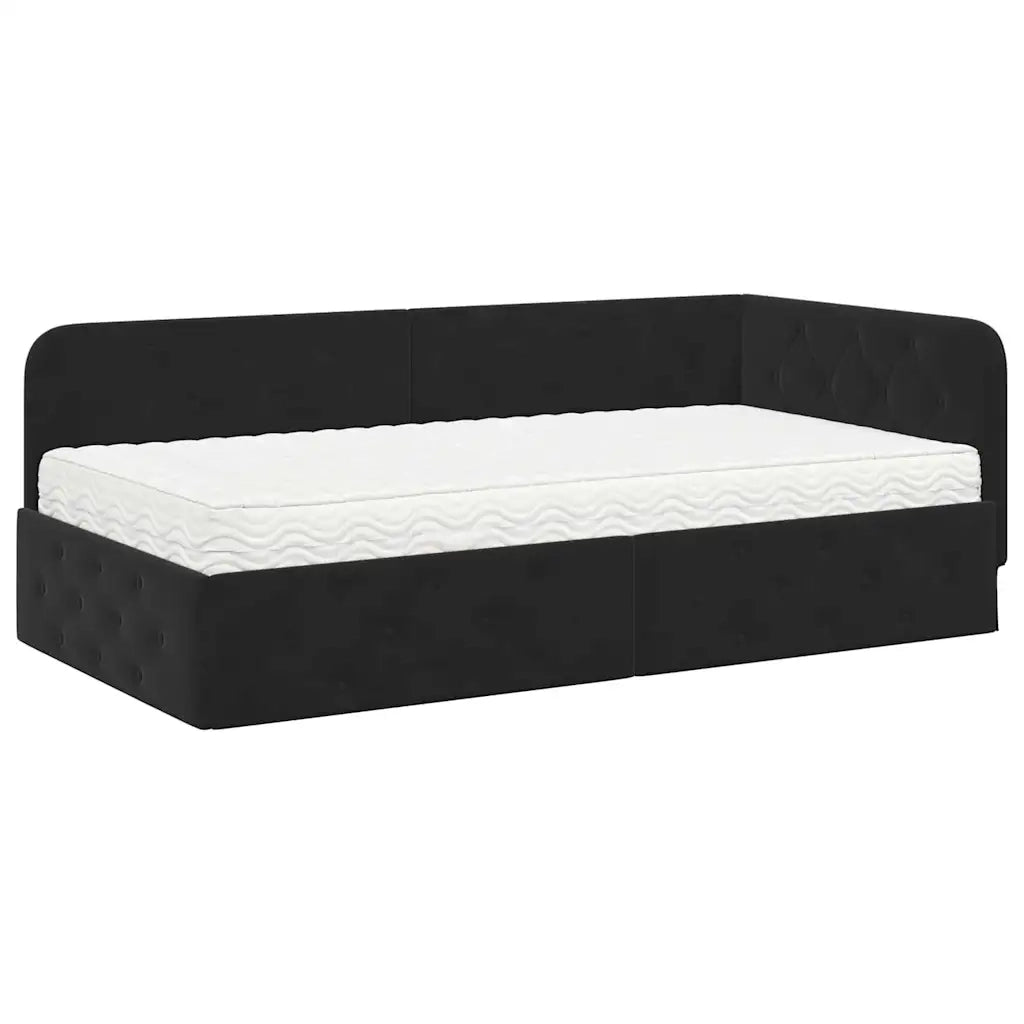Cornice del letto ad angolo Nero 100 x 200 cm Velluto
