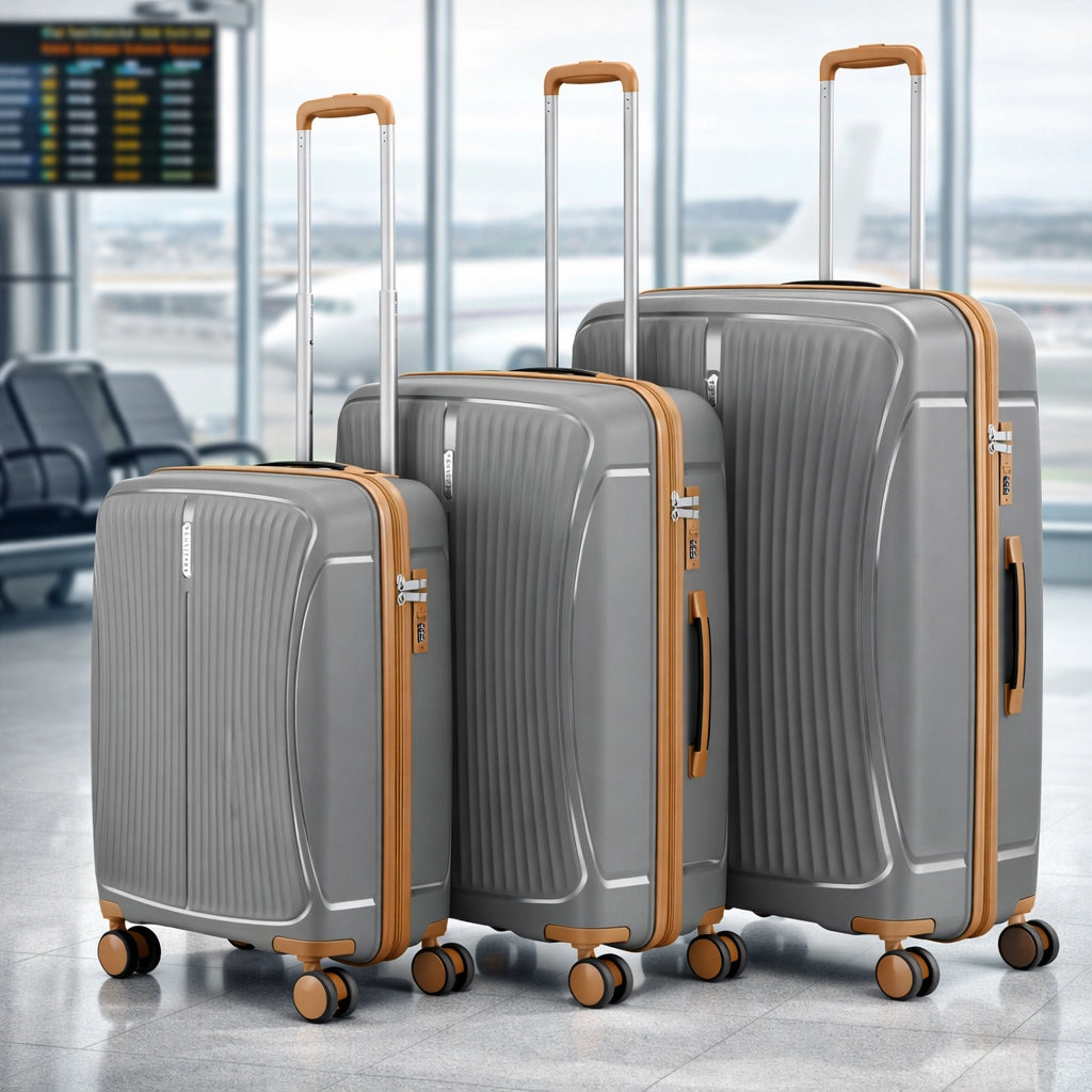 Set 3 Valigie Rigide ABS 90 59 38 Litri con Ruote Easy Roll e Lucchetto Grigio