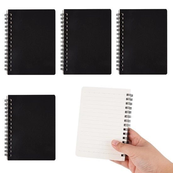 Quaderno A6, 4 pezzi, con copertina in pelle nera rigida