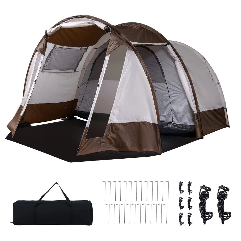 Tenda da campeggio con finestre ventilata picchetti e borsa da trasporto, Tenda a tunnel familiare impermeabile per 4-6 persone