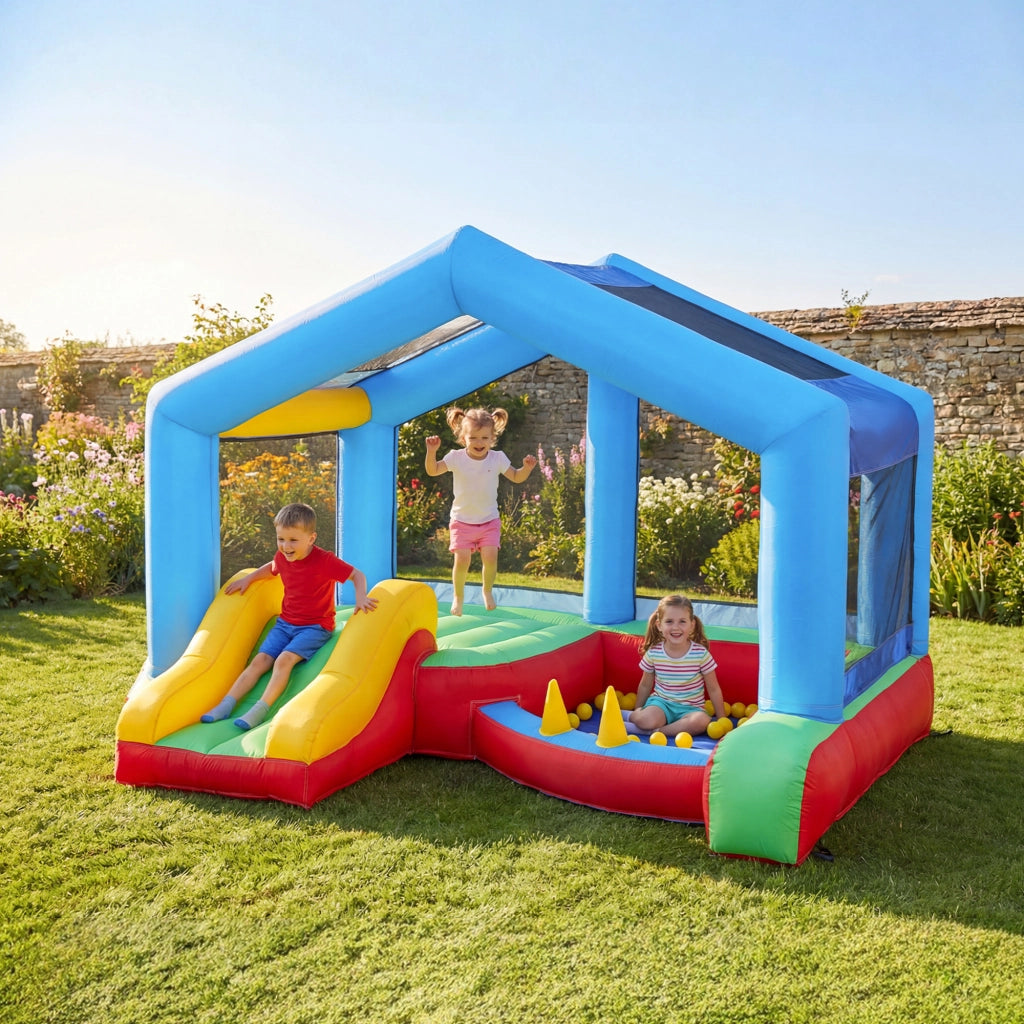 Castello Gonfiabile 4 in 1 ¨C Xylo ¨C con Scivolo Piscina Palline Gioco Lancio Anelli Multicolore