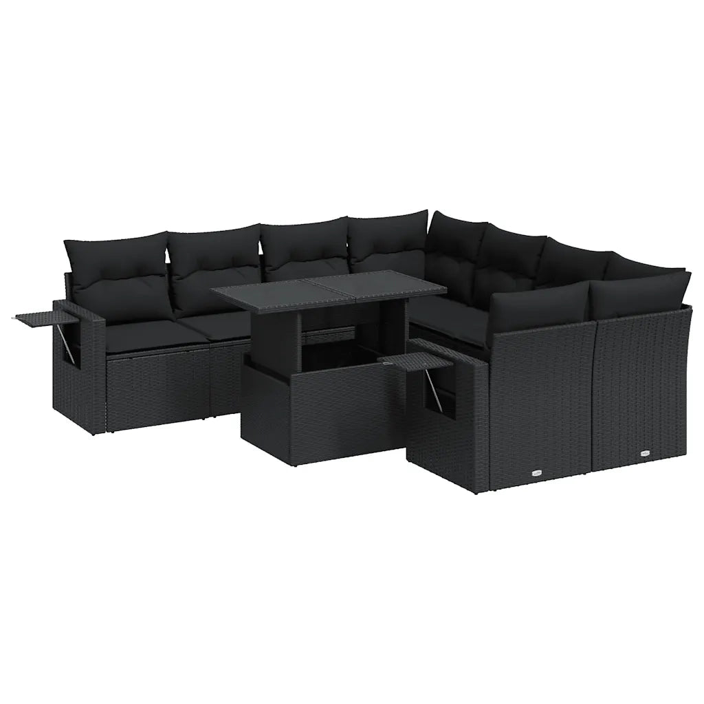 Set Divani da Giardino 9 pz con Cuscini Nero in Polyrattan 3326446
