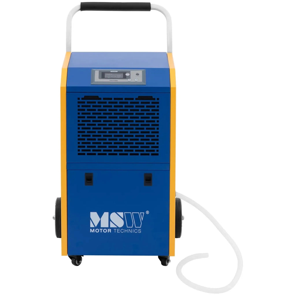 Deumidificatore professionale 60 litri al giorno 90 m² 480 m³/h capacità 7,5 L con impugnatura in gomma corpo in acciaio blu e giallo 14_0008880