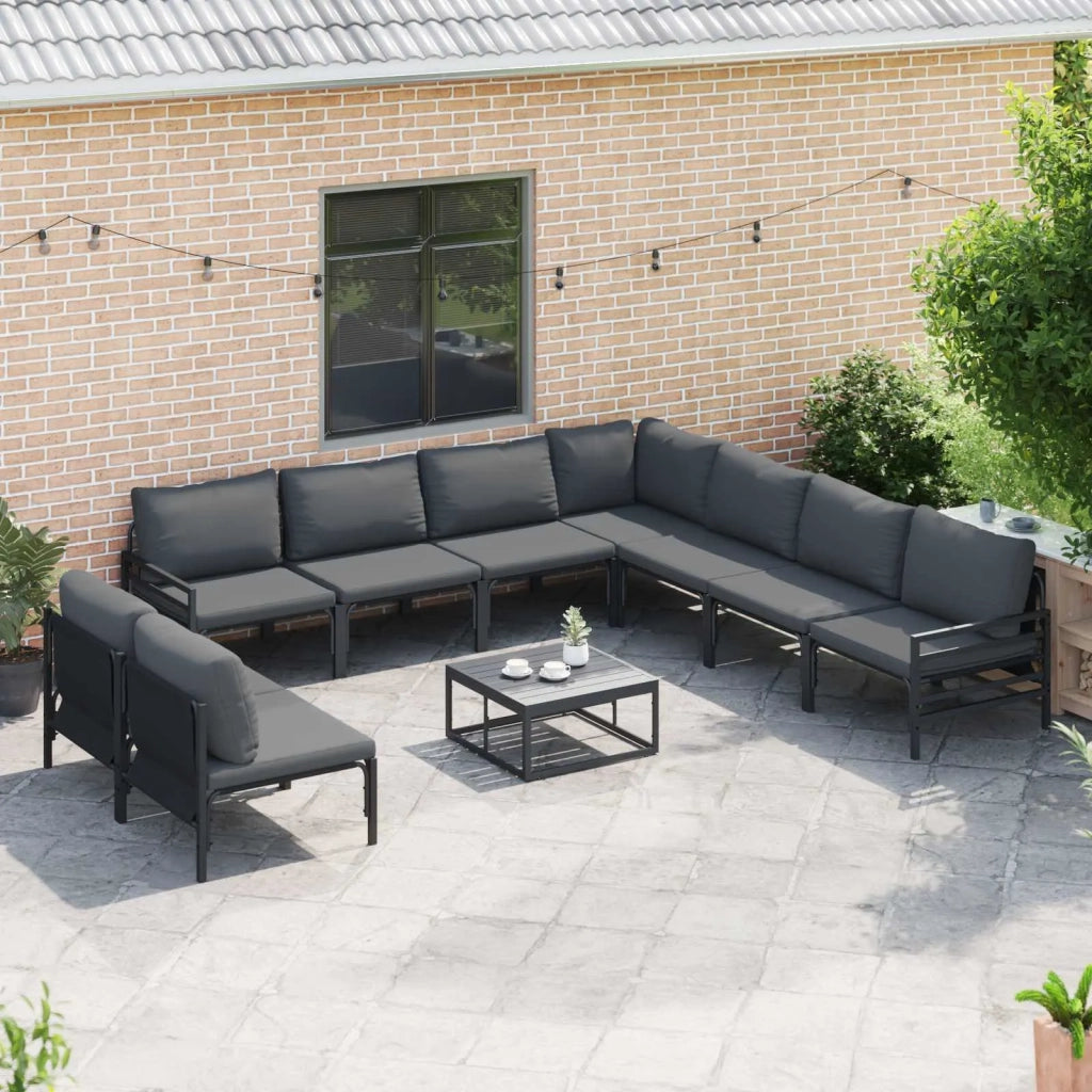 Set Divano da Giardino con cuscino 10 pcs Nero Acciaio