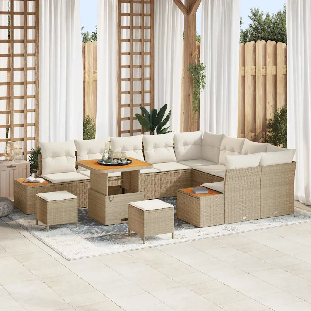 Set Divano da Giardino con cuscino 12 pcs Beige Poly Rattan 3364901