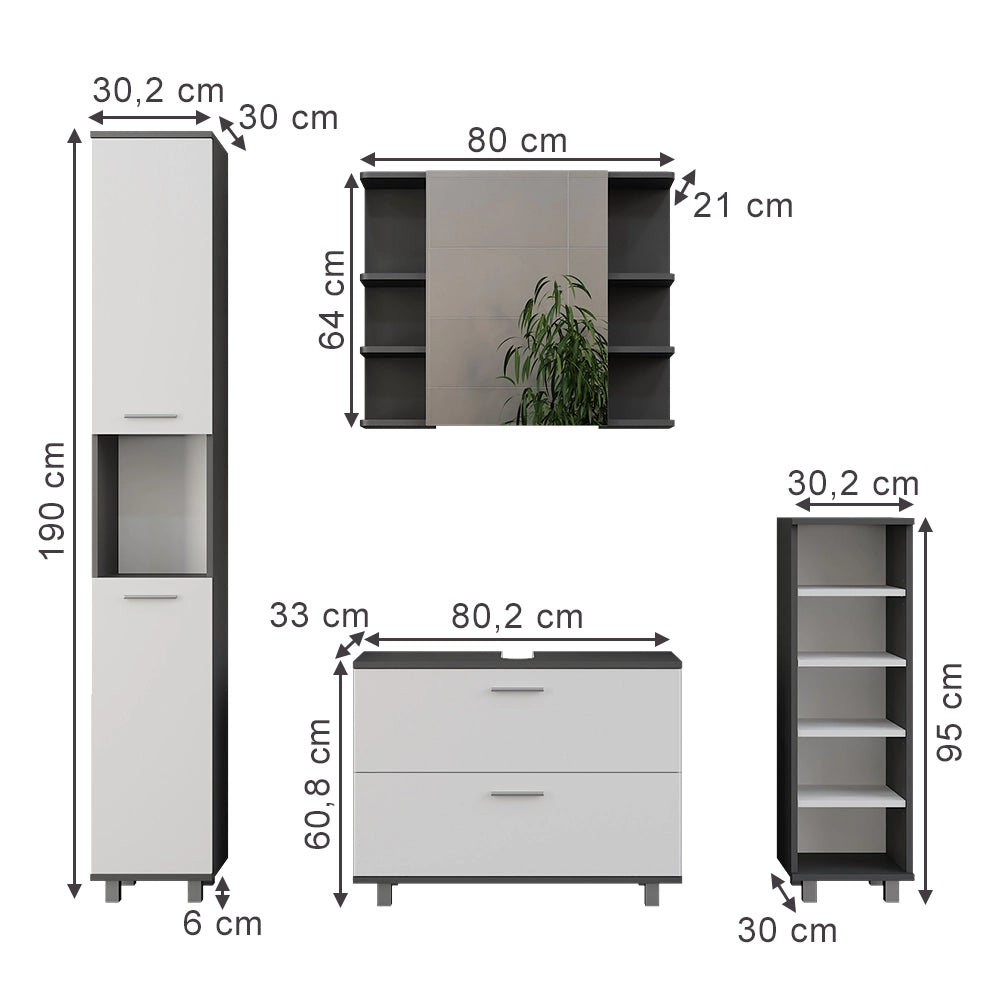 Vicco Set di mobili da bagno Antracite/bianco 4 parti