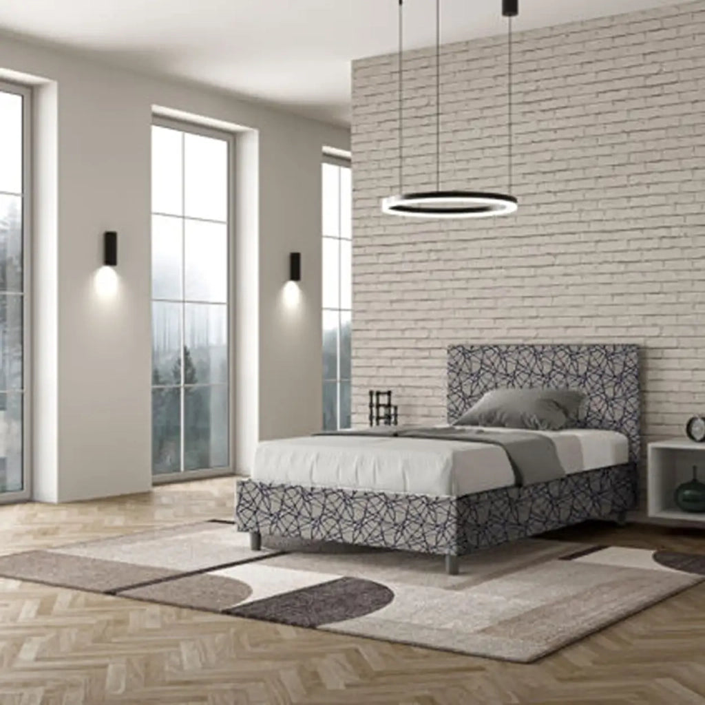 Letto una piazza e mezza contenitore imbottito 120x200 tessuto Era 9 blu Adele
