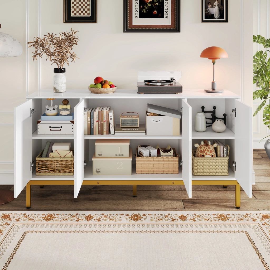 Credenza lucida - Zephmum - 140¡Á80¡Á40cm - Maniglie e gambe dorate