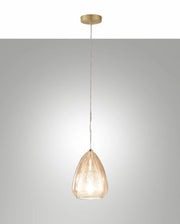 Britton Lampada a Sospensione in Metallo e Vetro Borosilicato Colore Ambra, Design Moderno, Attacco E27, Diametro 22cm, Classe di Isolamento 1
