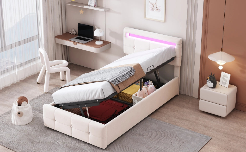 letto imbottito velluto beige 90 x 200 cm