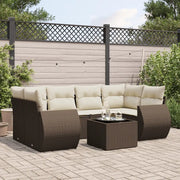 Set Divani da Giardino 7 pz con Cuscini Marrone in Polyrattan 3253460