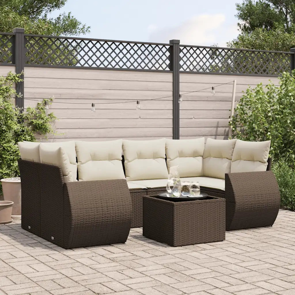 Set Divani da Giardino 7 pz con Cuscini Marrone in Polyrattan 3253460