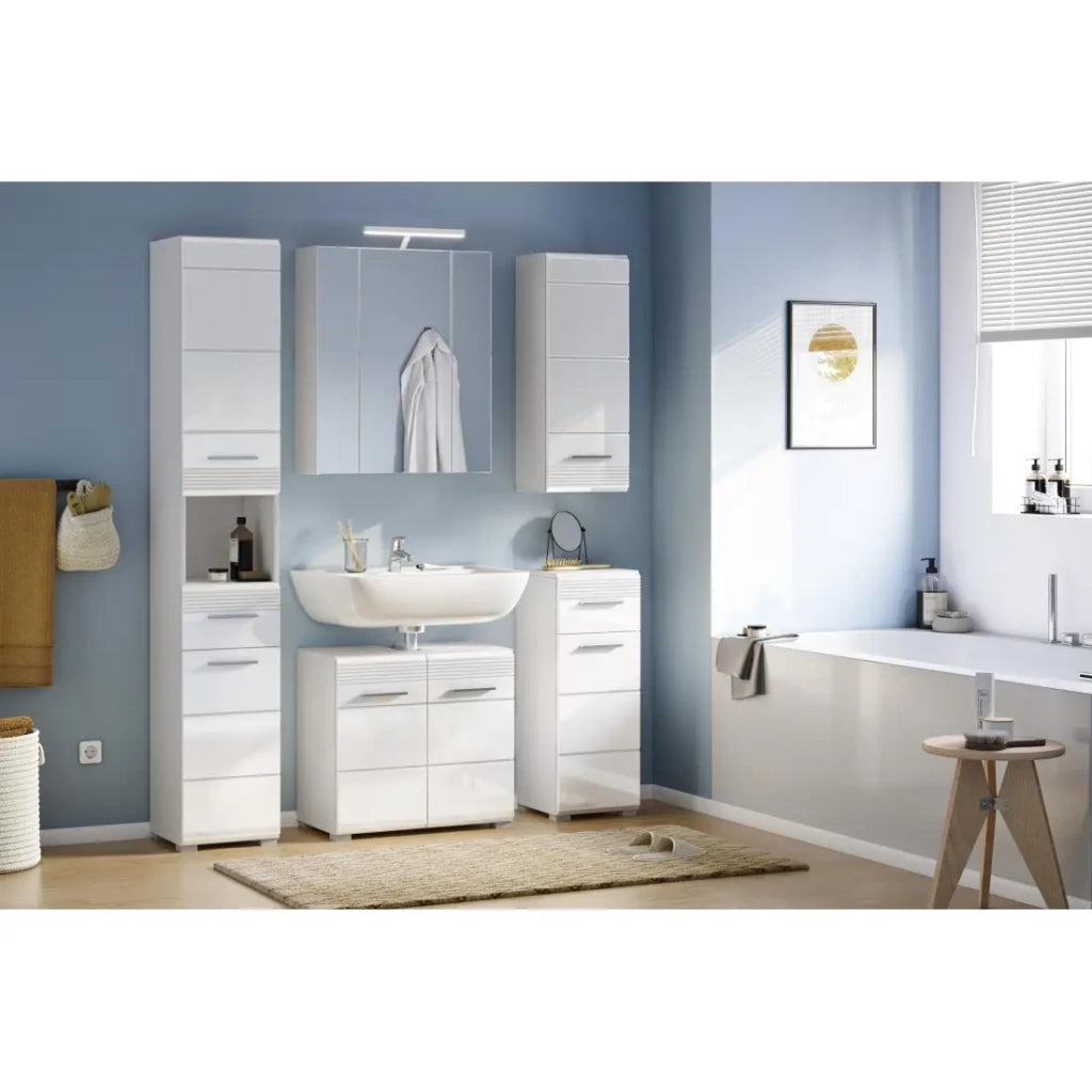 Mobiletto con Specchi + LED - Bianco Lucido - KLEANKIN
