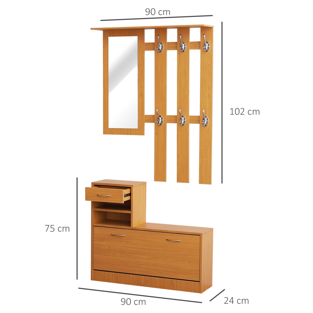 Mobile Ingresso con Specchio Appendiabiti e Scarpiera ¨C Zephmum ¨C Legno Marrone 80x30x180