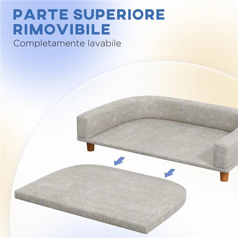 DIVANO PER CANI DI TAGLIA GRANDE CON CUSCINO SFODERABILE IN POLIESTERE E LEGNO 98X67X25 CM GRIGIO