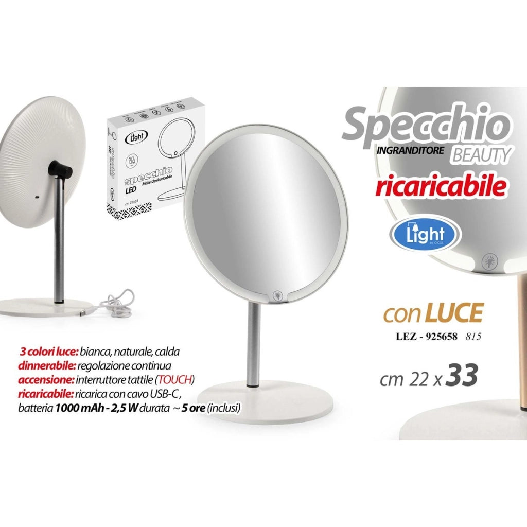 Specchio ingranditore LED ricaricabile Ø 21.5x33 cm