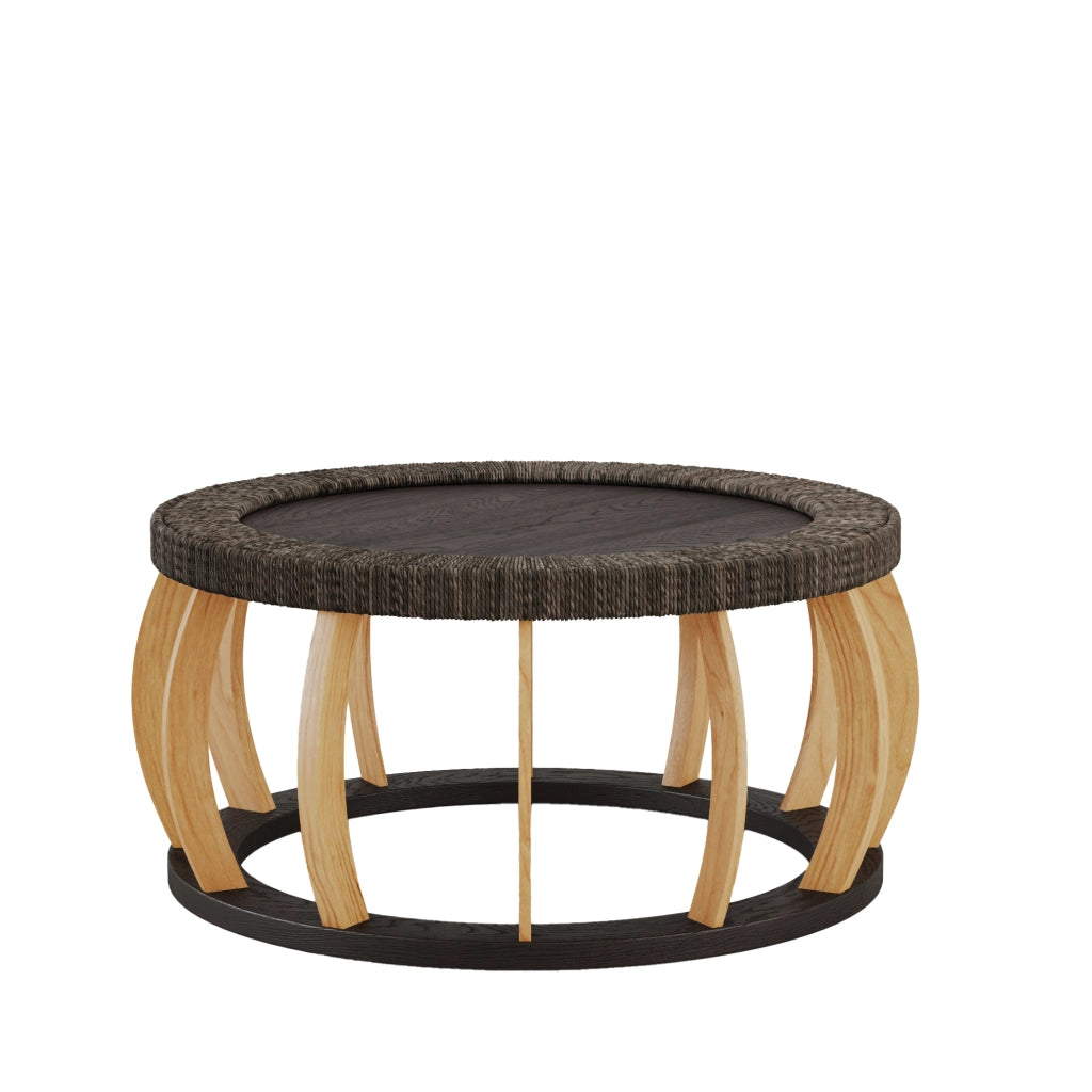 Tavolino da Caff¨¨ Rotondo in Legno Massello e Rattan ¨C Xylo ¨C Gambe Curve, Marrone Nero