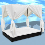 Lettino Prendisole con Tende in Polyrattan Nero 42948