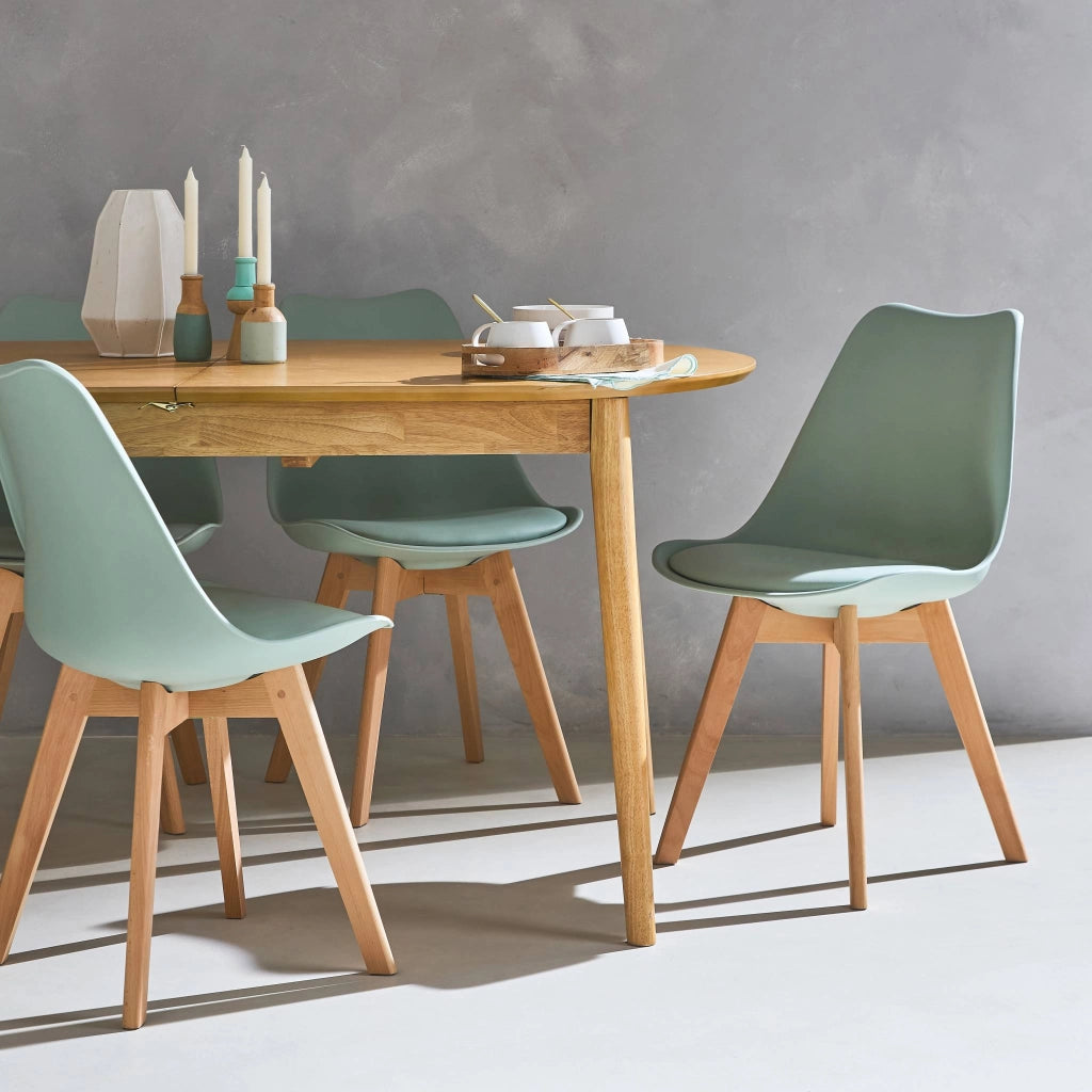 Set 4 sedie scandinave imbottite con gambe in legno , verde celadon