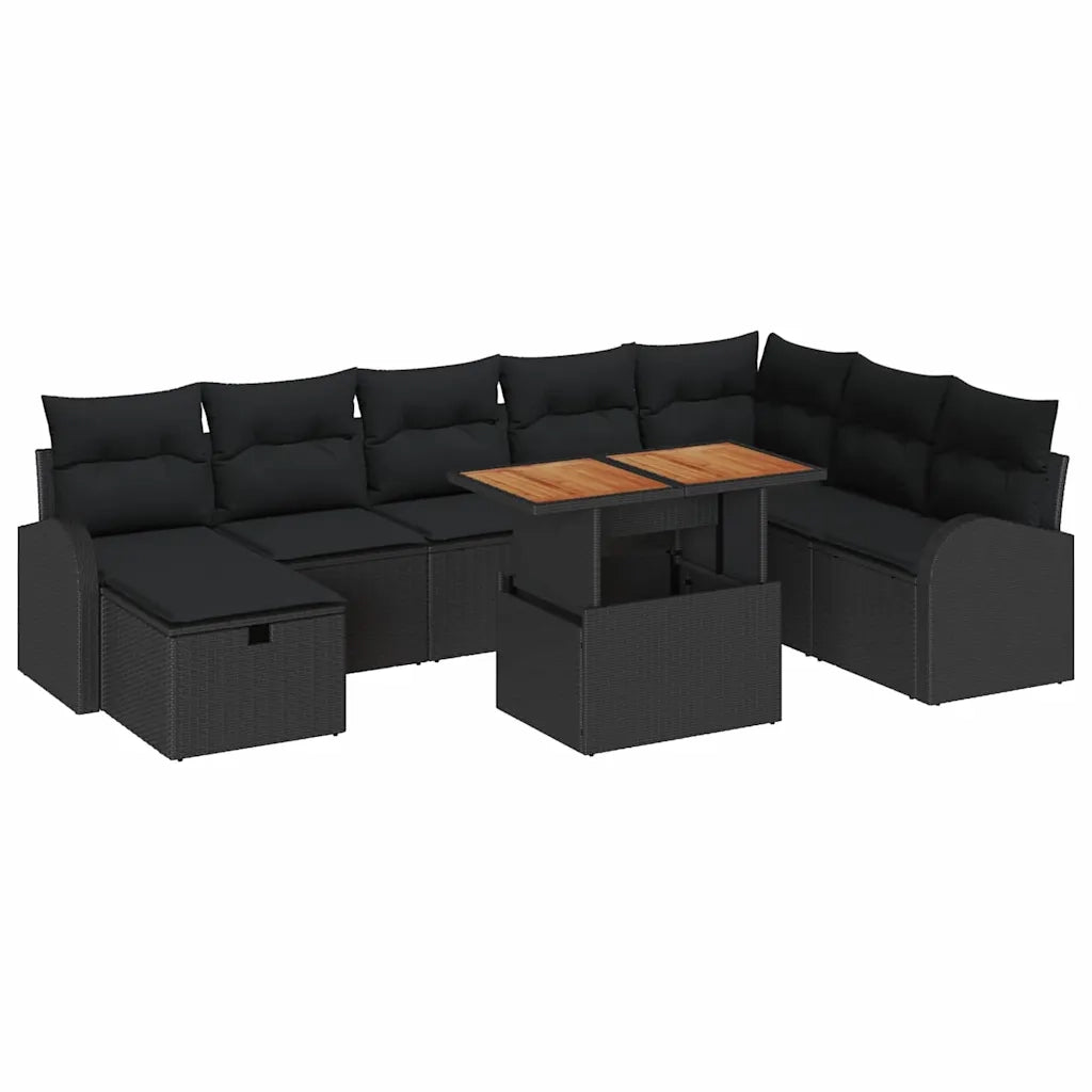 Set Divano da Giardino 9 pcs Nero polyrattan 3361317