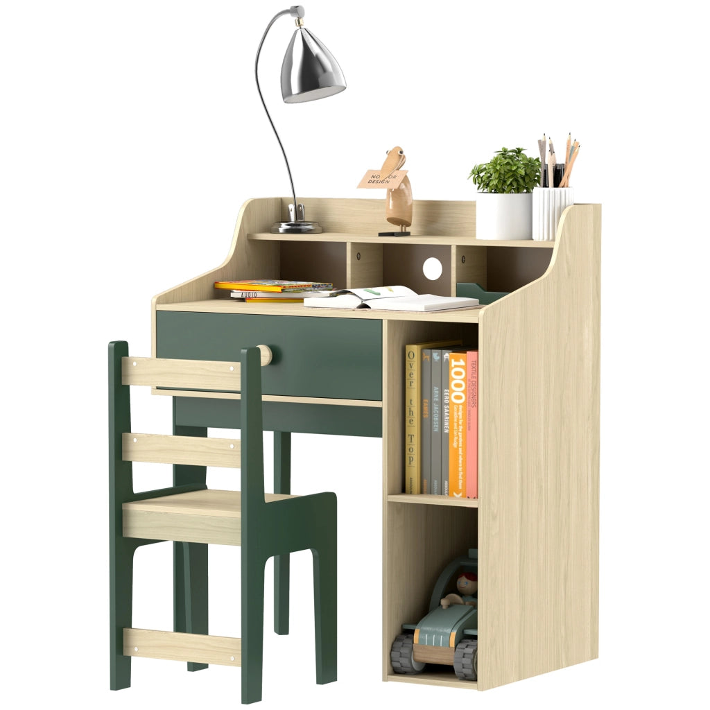 Scrivania per bambini con sedia, scaffale e cassetto ¨C Minimal ¨C verde